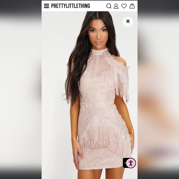 PrettyLittleThing | Dresses | Nwt Pretty Little Thing Dusty Pink Cold Shoulder Lace Tassel Trim Bodycon Dress